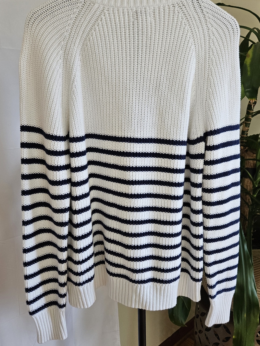 J. Crew White & Navy Striped Cowl-Neck Button-Shoulder Sweater - Picture 3 of 12